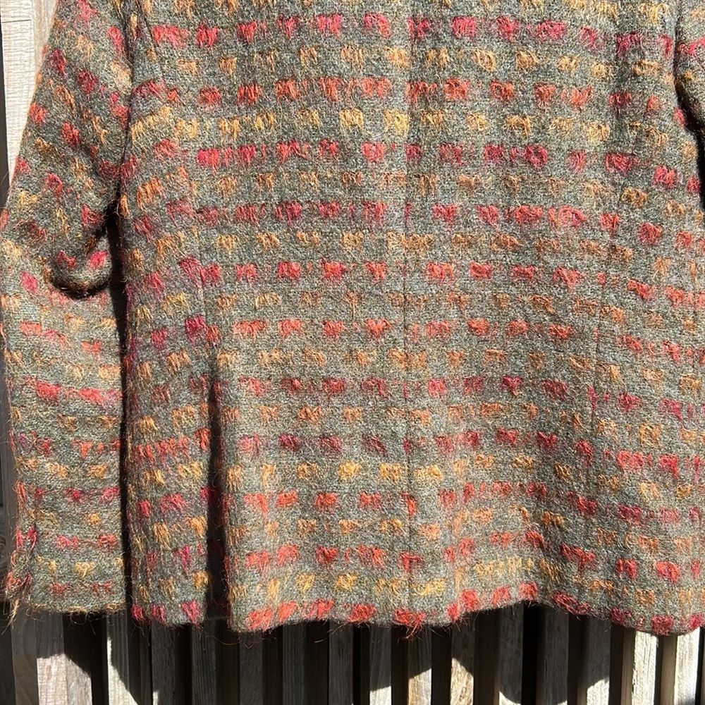 wool blend blazer rich jewel tones on dark mossy green brown wood buttons - Picture 11 of 15